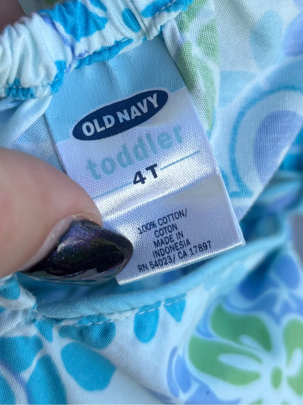 VINTAGE Y2K OLD NAVY BLUE GREEN PURPLE FLORAL PRINT TIE BACK DRESS SIZE 4T - Picture 4 of 5